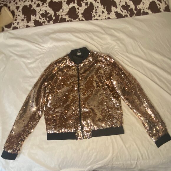 project RUNWAY Jackets & Blazers - Project Runway Rose Gold Sequin Bomber Jacket